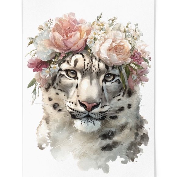 Watercolor Snow Leopard Portrait Wall Art Print, Unframed - Majestic Wilderness - Picture 2 of 7